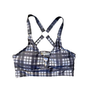 Women's Dressfo Size Medium Gray Black Bra Comfortable Cross Back Plaid Pattern